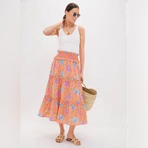 Tuckernuck HYACINTH HOUSE Orange Floral Smocked Odette Maxi Skirt size Large
